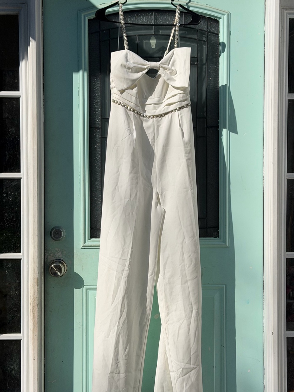 Fashion Nova Felicia Embellished Bow Jumpsuit in White - Size Medium (NWT)